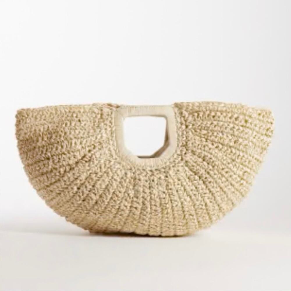 Anthro Ramla Moroccan Raffia Half Moon Straw Handbag Clutch